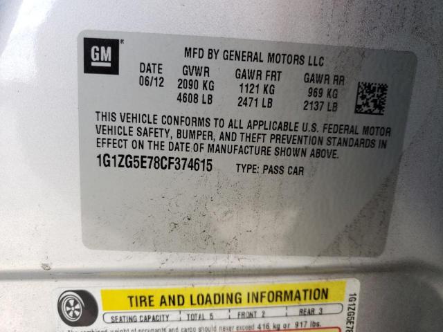 1G1ZG5E78CF374615 - 2012 CHEVROLET MALIBU LTZ SILVER photo 12