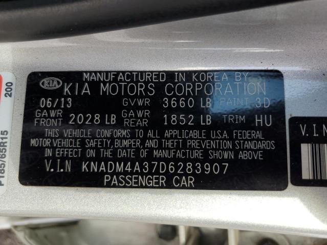 KNADM4A37D6283907 - 2013 KIA RIO LX SILVER photo 13
