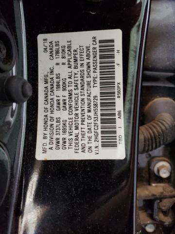 2HGFC2F53JH558729 - 2018 HONDA CIVIC LX BLACK photo 12