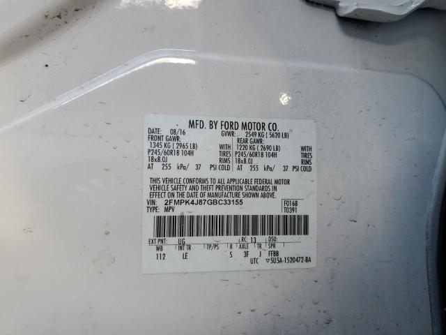 2FMPK4J87GBC33155 - 2016 FORD EDGE SEL WHITE photo 13