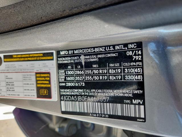 4JGDA5JB0FA467557 - 2015 MERCEDES-BENZ ML 350 GRAY photo 13