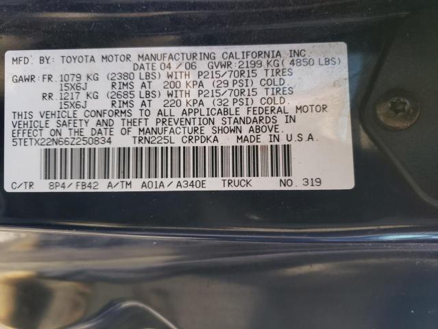 5TETX22N66Z250834 - 2006 TOYOTA TACOMA ACCESS CAB ლურჯი ფოტო 12