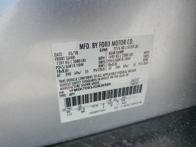 1FM5K7D83JGB26589 - 2018 FORD EXPLORER XLT Silber Foto 13