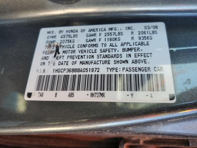 1HGCP36888A051972 - 2008 HONDA ACCORD EXL GRAY photo 12