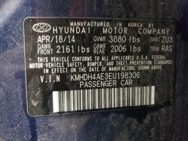 KMHDH4AE3EU198306 - 2014 HYUNDAI ELANTRA SE BLUE photo 12