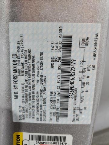 3FA6P0HD6JR222479 - 2018 FORD FUSION SE SILVER photo 13