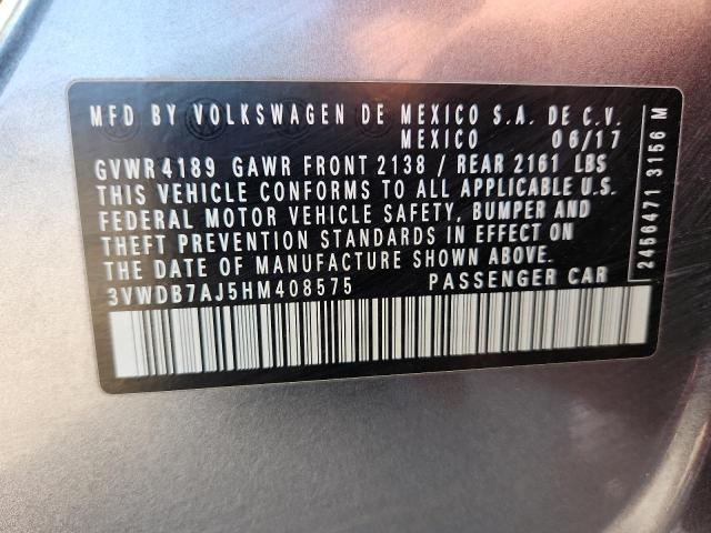 3VWDB7AJ5HM408575 - 2017 VOLKSWAGEN JETTA SE GRAY photo 12