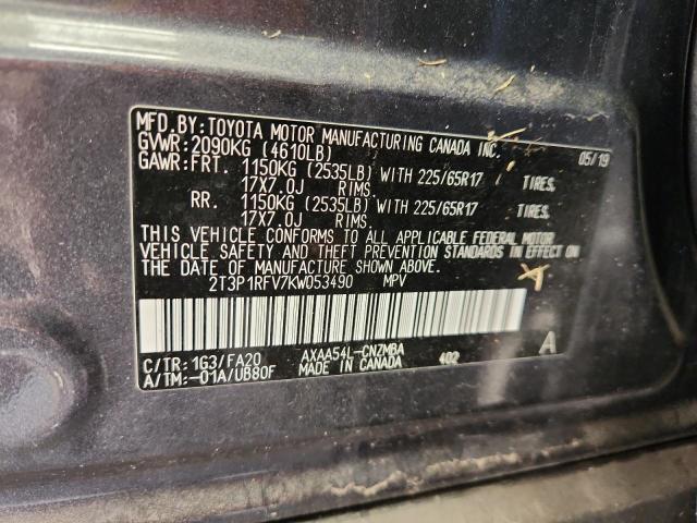 2T3P1RFV7KW053490 - 2019 TOYOTA RAV4 XLE GRAY photo 13