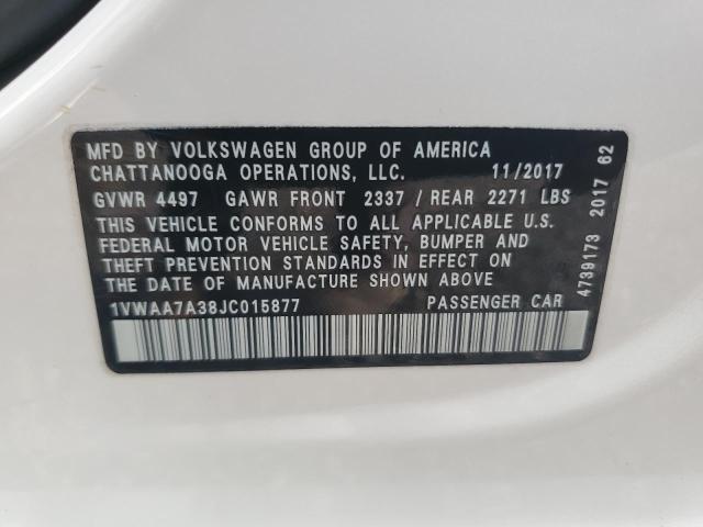 1VWAA7A38JC015877 - 2018 VOLKSWAGEN PASSAT S Ақ фото 12