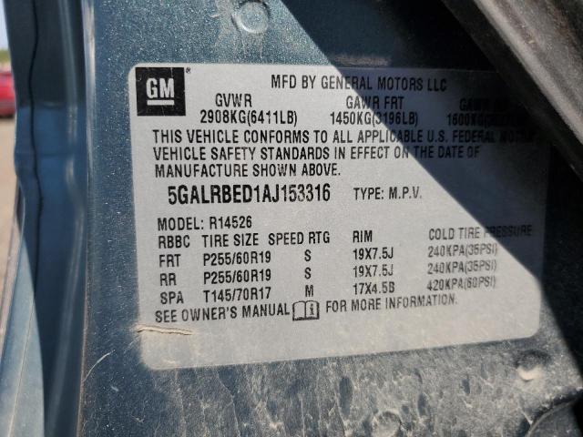 5GALRBED1AJ153316 - 2010 BUICK ENCLAVE CXL BLUE photo 13