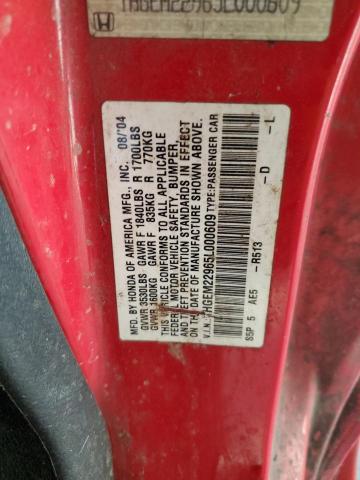 1HGEM22965L000609 - 2005 HONDA CIVIC EX RED photo 12