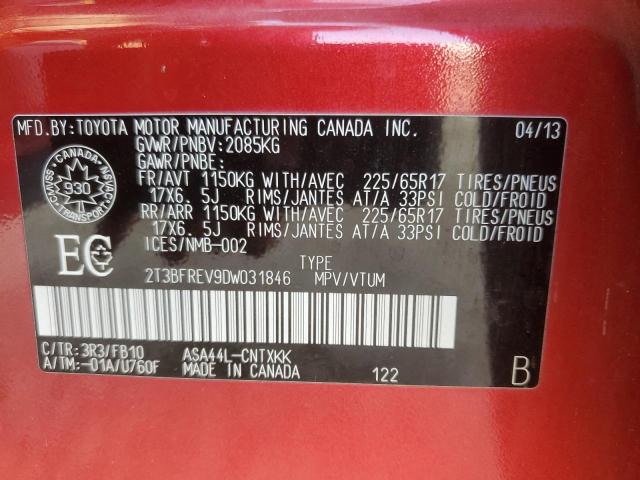 2T3BFREV9DW031846 - 2013 TOYOTA RAV4 LE RED photo 14