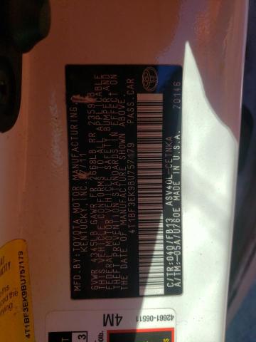 4T1BF3EK9BU757179 - 2011 TOYOTA CAMRY BASE WHITE photo 12