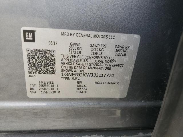 1GNERGKW3JJ117774 - 2018 CHEVROLET TRAVERSE LT فحمي صورة 13