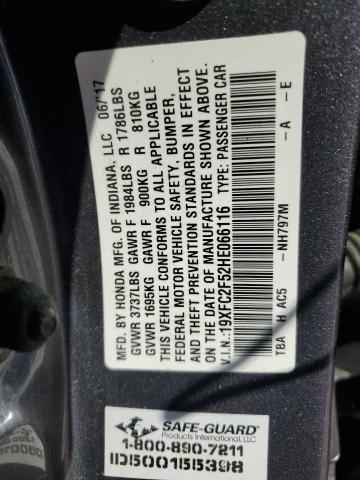 19XFC2F52HE066116 - 2017 HONDA CIVIC LX 灰色 照片 12