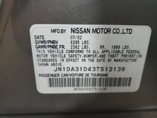 JN1DA31D43T512139 - 2003 NISSAN MAXIMA GLE GRAY photo 13