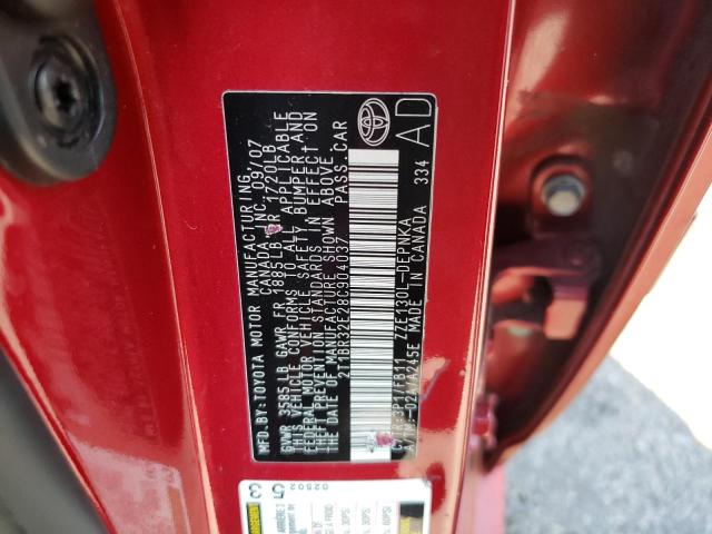 2T1BR32E28C904037 - 2008 TOYOTA COROLLA CE Կարմիր լուսանկար 12