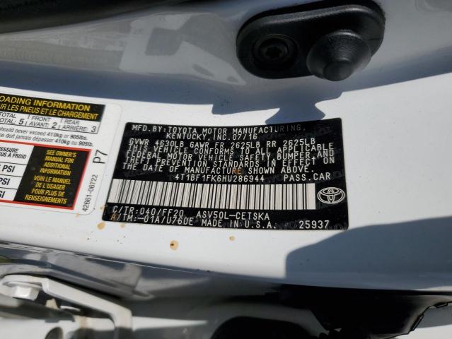 4T1BF1FK6HU286944 - 2017 TOYOTA CAMRY LE WHITE photo 13