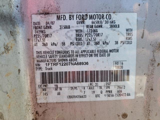 1FTRF12207NA68936 - 2007 FORD F150 SILVER photo 12