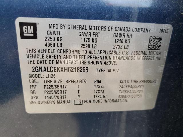 2GNALCEKXH6218268 - 2017 CHEVROLET EQUINOX LT BLUE photo 13