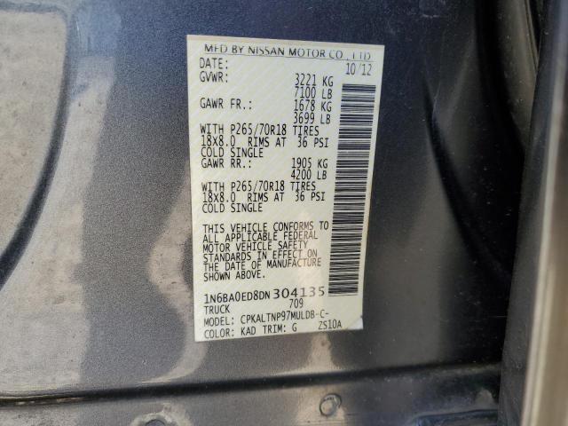 1N6BA0ED8DN304135 - 2013 NISSAN TITAN S GRAY photo 13