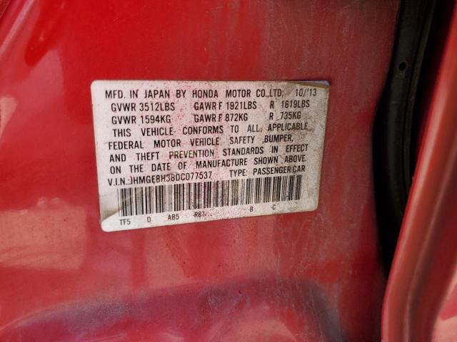 JHMGE8H38DC077537 - 2013 HONDA FIT RED photo 13