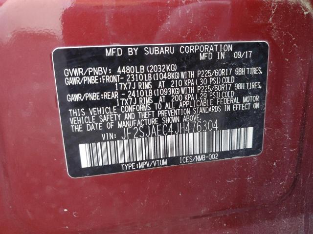 JF2SJAEC4JH476304 - 2018 SUBARU FORESTER 2.5I PREMIUM Czerwony zdjęcie 13