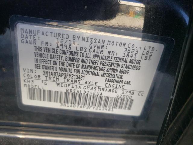 3N1AB7AP3FY213481 - 2015 NISSAN SENTRA S BLACK photo 12