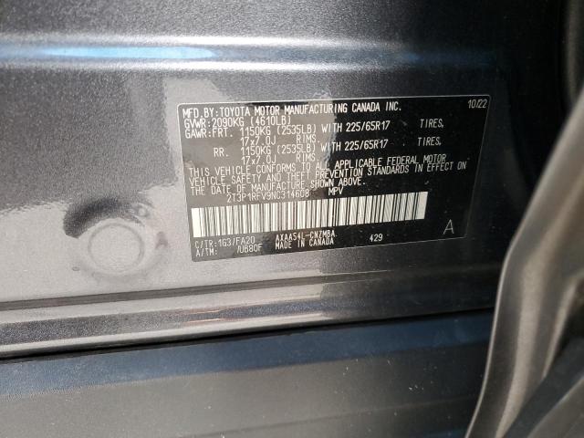 2T3P1RFV9NC314608 - 2022 TOYOTA RAV4 XLE GRAY photo 12