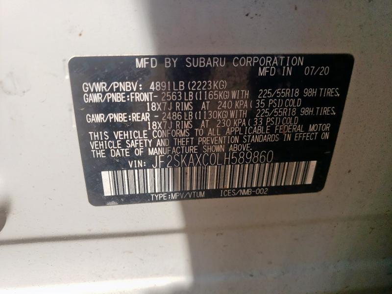 JF2SKAXC0LH589860 - 2020 SUBARU FORESTER TOURING 白色 照片 13