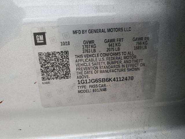1G1JG6SB6K4112470 - 2019 CHEVROLET SONIC SILVER photo 12