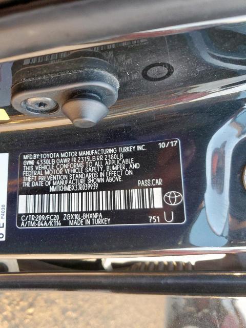 NMTKHMBX3JR039939 - 2018 TOYOTA C-HR XLE Schwarz Foto 12