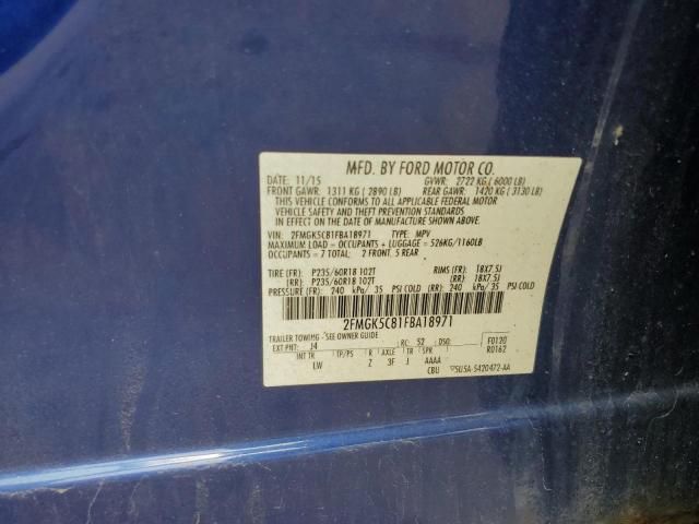 2FMGK5C81FBA18971 - 2015 FORD FLEX SEL BLUE photo 13