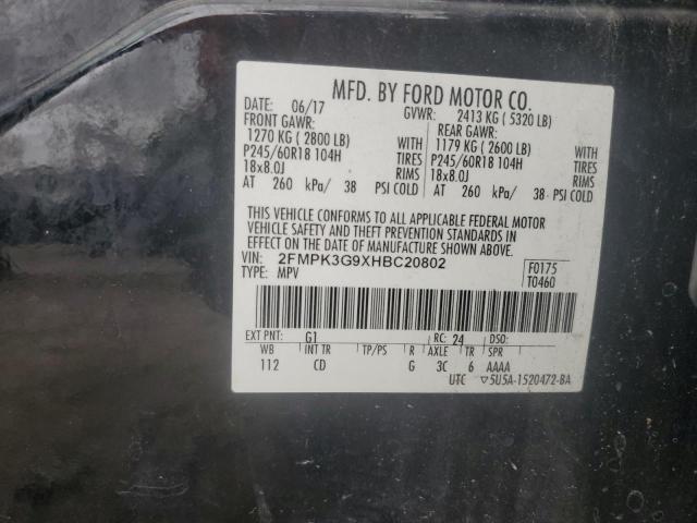 2FMPK3G9XHBC20802 - 2017 FORD EDGE SE 黑色 照片 12