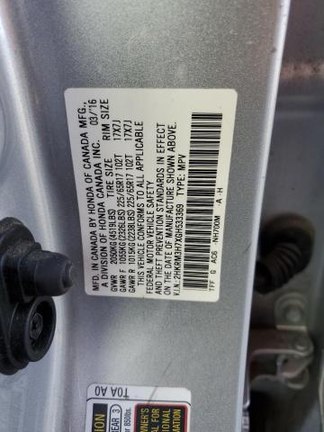 2HKRM3H7XGH533369 - 2016 HONDA CR-V EXL SILVER photo 12