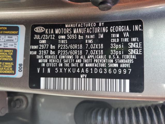 5XYKU4A61DG360997 - 2013 KIA SORENTO EX 棕色 照片 13