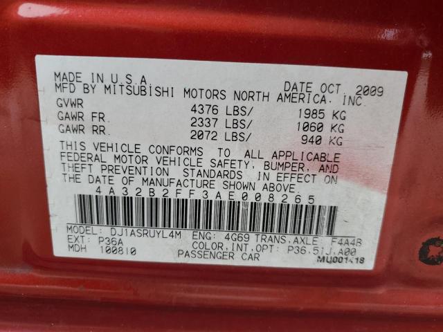 4A32B2FF3AE008265 - 2010 MITSUBISHI GALANT FE RED photo 13