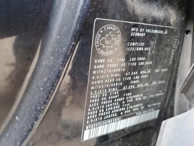 WVGHV3AX8EW539581 - 2014 VOLKSWAGEN TIGUAN S BLACK photo 12