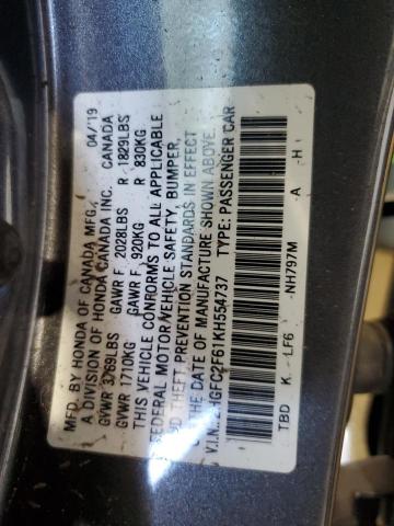 2HGFC2F61KH554737 - 2019 HONDA CIVIC LX ნაცრისფერი ფოტო 12