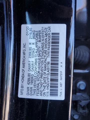 1HGCV1F13LA051786 - 2020 HONDA ACCORD LX BLACK photo 12