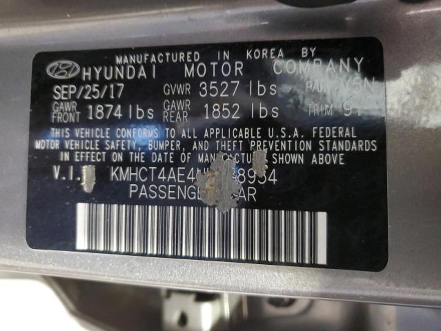 KMHCT4AE4HU388954 - 2017 HYUNDAI ACCENT SE GRAY photo 12