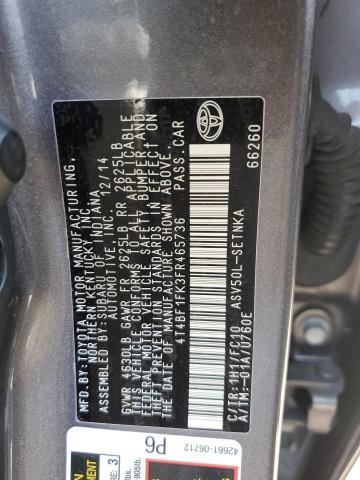 4T4BF1FK3FR465736 - 2015 TOYOTA CAMRY LE 灰色 照片 12