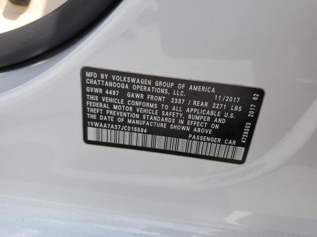 1VWAA7A37JC015594 - 2018 VOLKSWAGEN PASSAT S WHITE photo 12