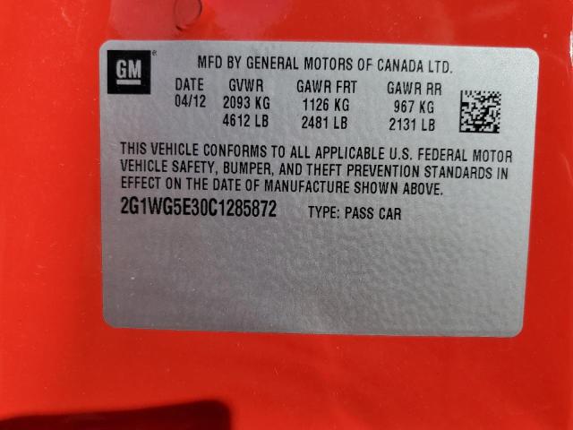 2G1WG5E30C1285872 - 2012 CHEVROLET IMPALA LT RED photo 12