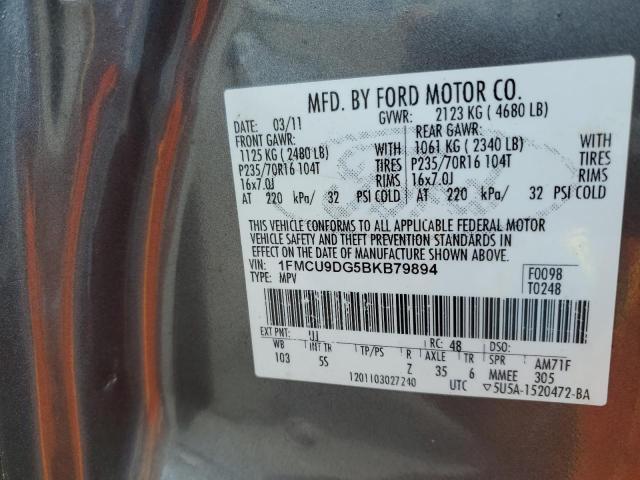 1FMCU9DG5BKB79894 - 2011 FORD ESCAPE XLT ნაცრისფერი ფოტო 13