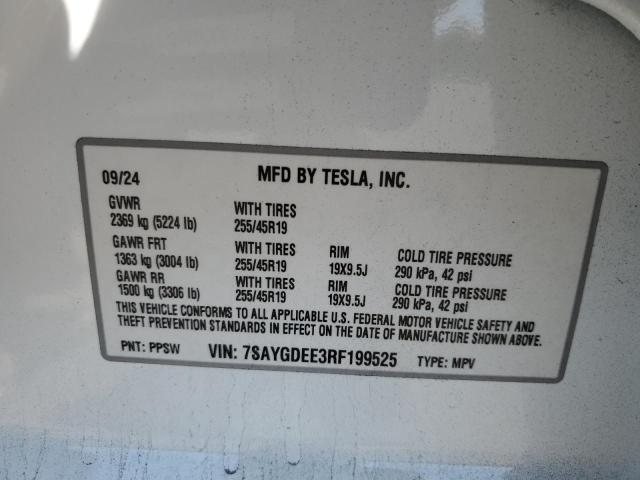 7SAYGDEE3RF199525 - 2024 TESLA MODEL Y Ақ фото 13