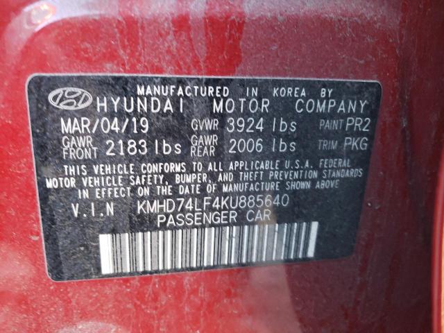 KMHD74LF4KU885640 - 2019 HYUNDAI ELANTRA SE RED photo 12