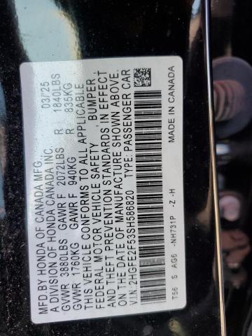 2HGFE2F53SH586820 - 2025 HONDA CIVIC SPORT BLACK photo 12