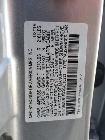 19UUB1F33KA010233 - 2019 ACURA TLX SILVER photo 13