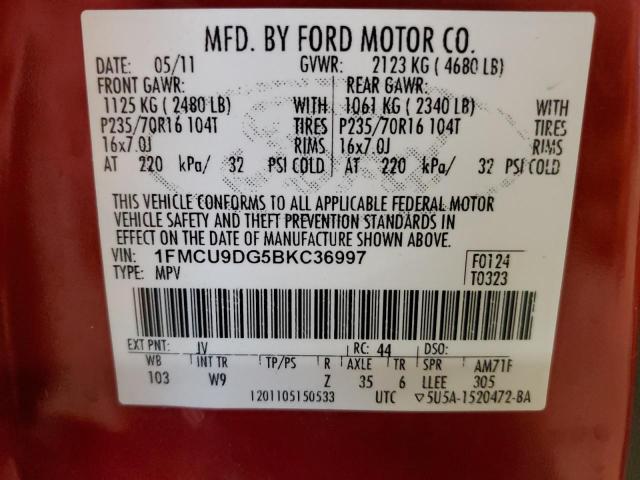 1FMCU9DG5BKC36997 - 2011 FORD ESCAPE XLT RED photo 13